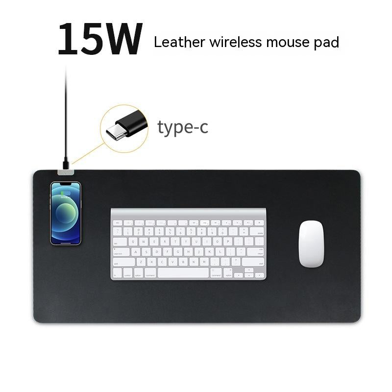 PU Leather Surface 15W Wireless Charging Mouse Pad Oversized Leather Desk Mat